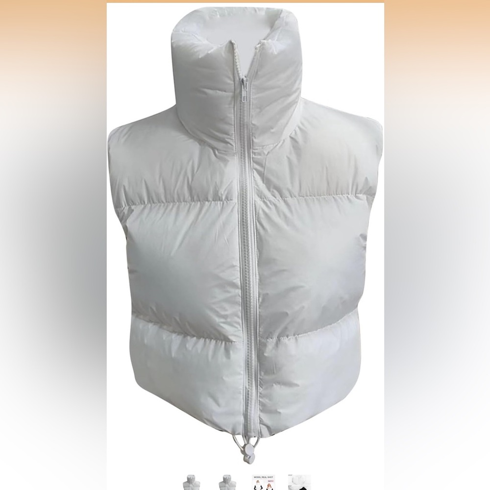 White cropped puffer vest
